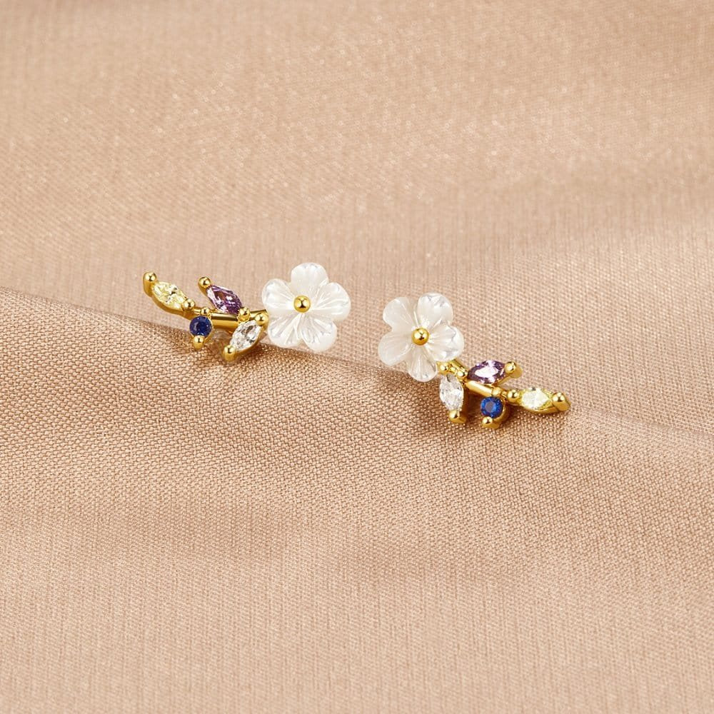 Boucles d'oreilles fleur cristal blanc vue face soleil