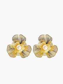 Boucles d'oreilles fleur dorée avec perle centrale soleil