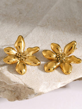 Boucle d'oreille motif floral doré lune