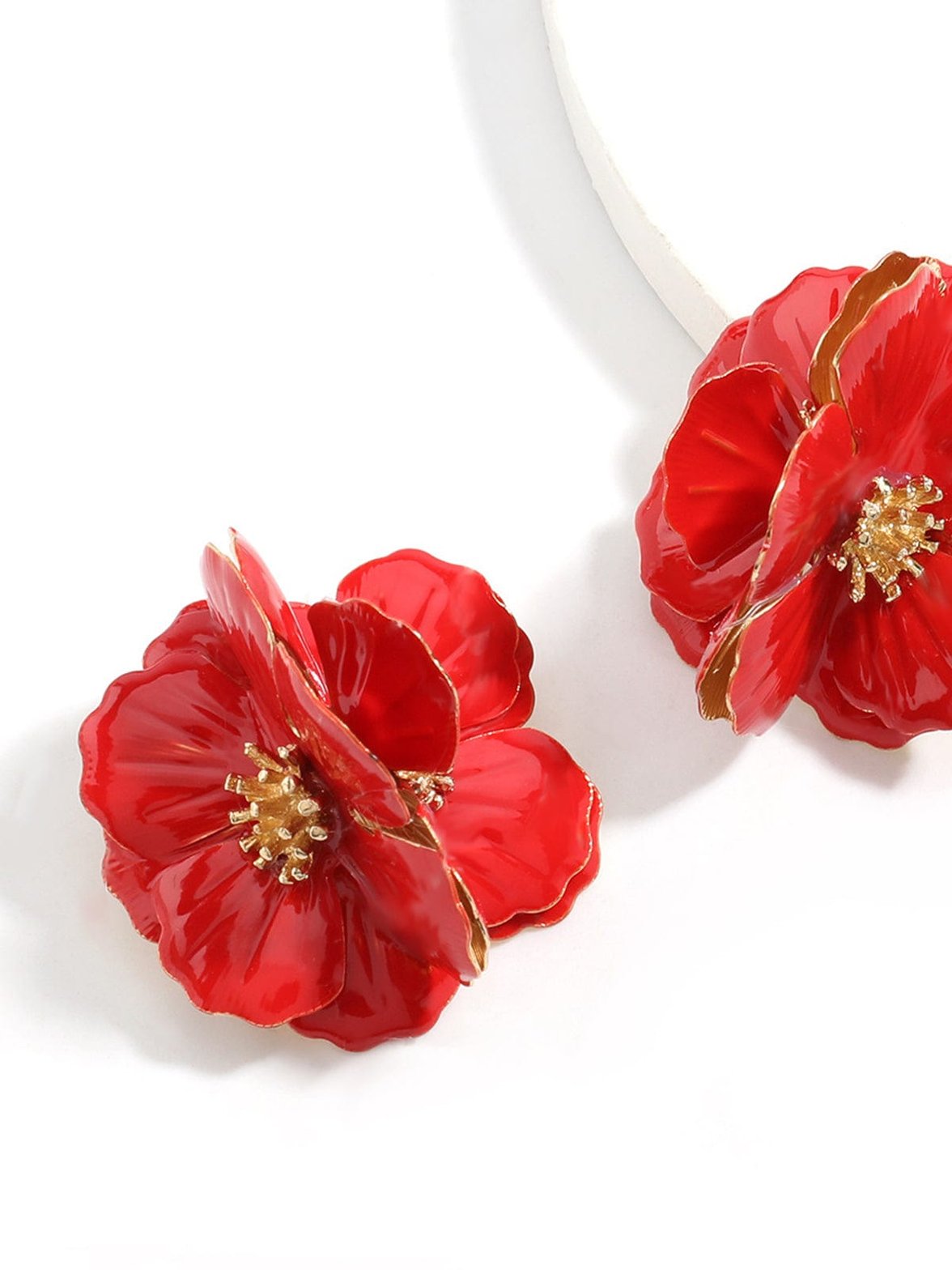 Boucles d'oreilles fleur rouge 3D vue côté soleil