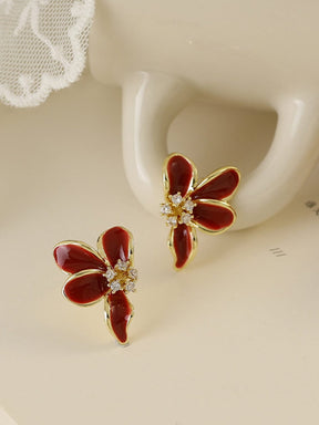 Boucles d'oreilles fleur rouge cristal élégant