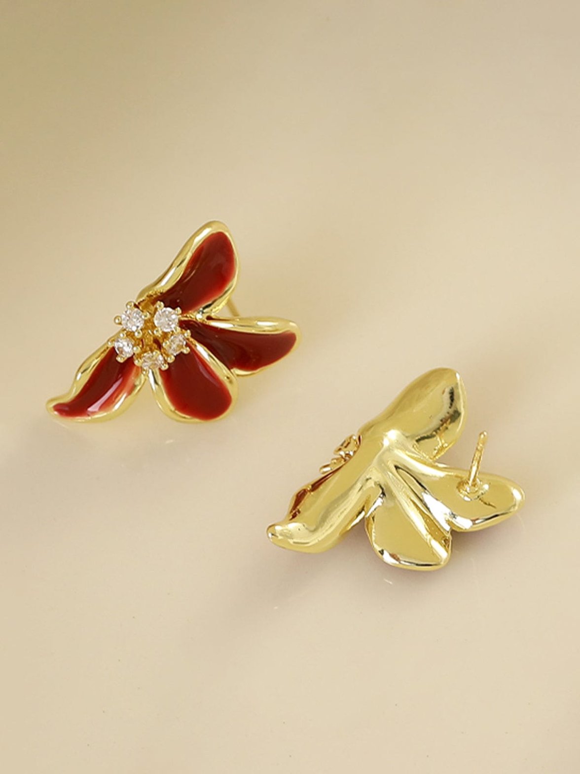 Boucles d'oreilles fleur rouge cristal chic