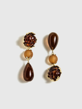 Boucles d'oreilles pendantes ambrées vue profil lune