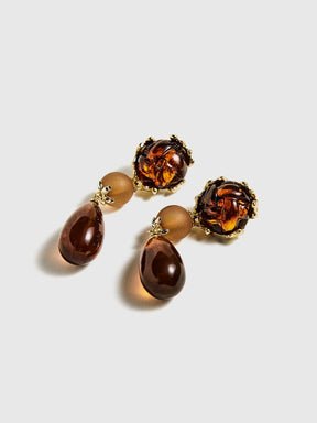 Boucles d'oreilles trois perles ambrées vue détail étoile