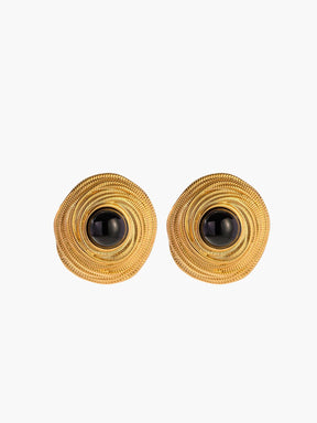 Boucles d'oreilles dorées onyx vue profil lune