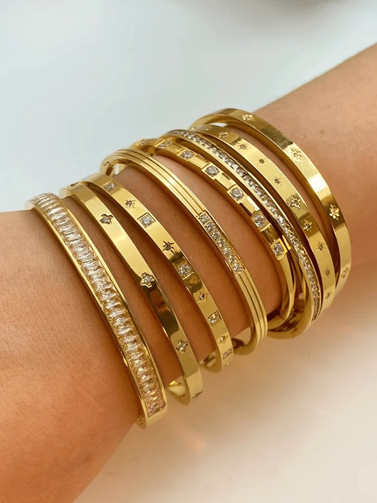 Bracelet jonc doré avec zircons étincelant soleil