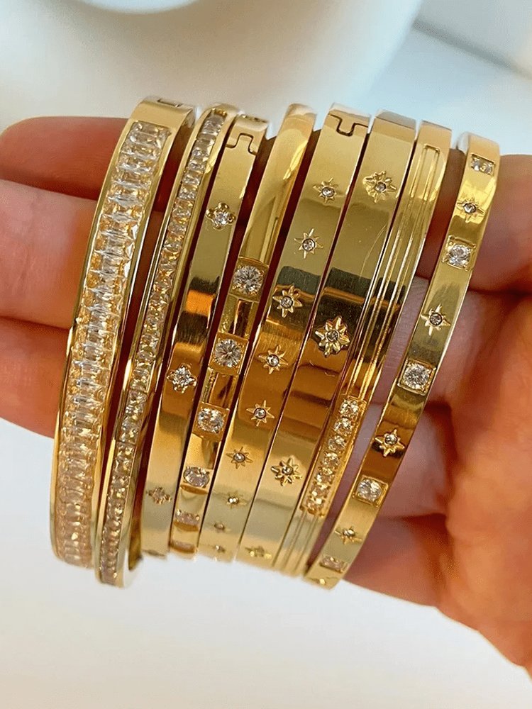 Bracelet jonc or avec détails zircons brillant étoile