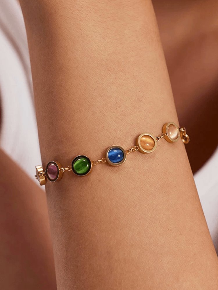 Bracelet doré pierres multicolores vue principale soleil