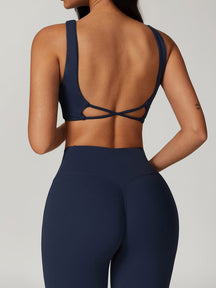 Brassière sport performance dos croisé marine étoile