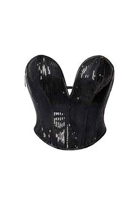 Top corset à paillettes noires lune
