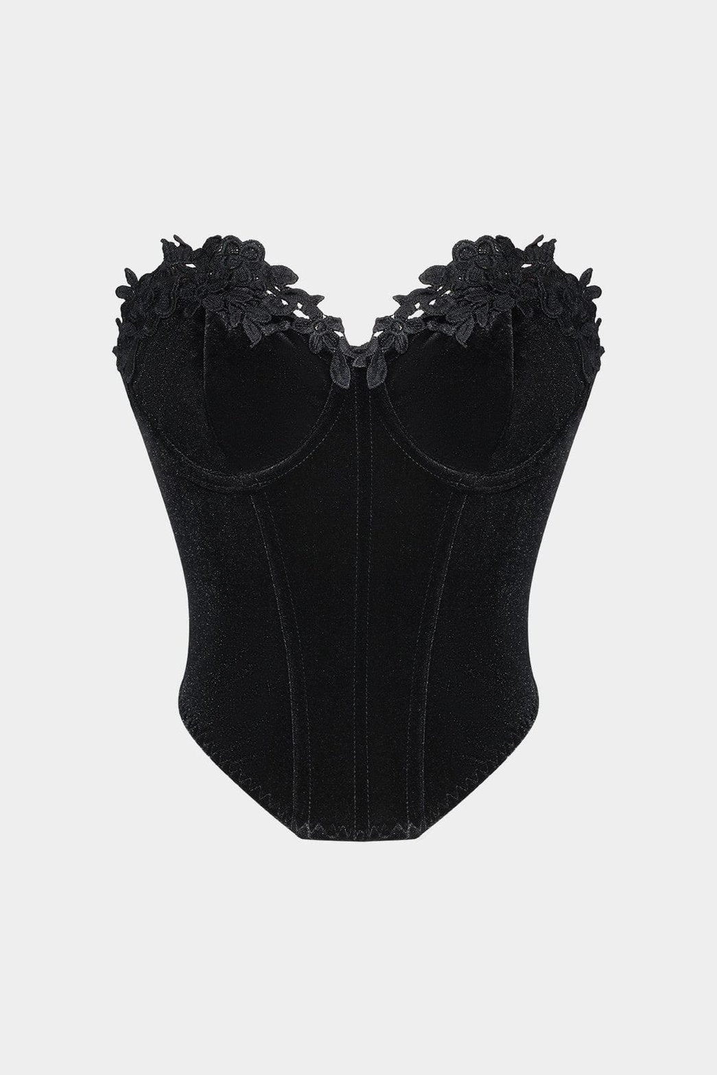 Bustier velours noir vue de face soleil