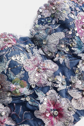 Bustier denim brodé vue de dos lune
