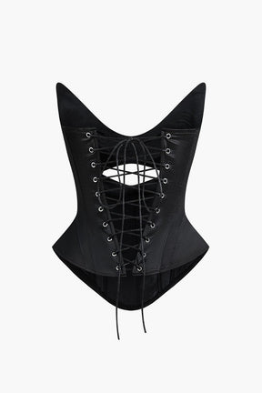 Bustier satin noir dos nu vue de côté soleil