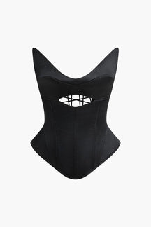 Bustier satin noir élégant vue de face papillon