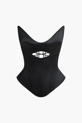 Bustier satin noir élégant vue de face papillon