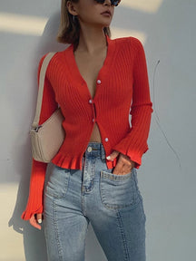 Cardigan rouge côtelé élégant soleil