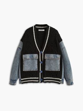 Cardigan noir et denim vue de face harmonie