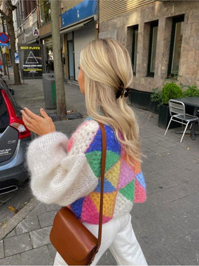 Cardigan patchwork multicolore porté douceur