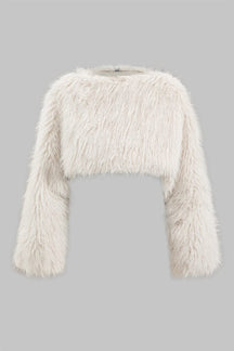 Chemise blanche doudou en fausse fourrure vue de face papillon