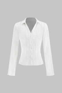 Chemise texturée blanche ajustée vue de face soleil