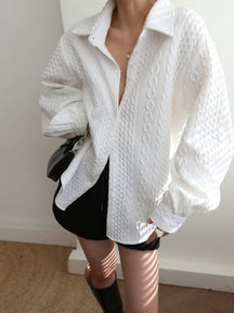 Chemise tricotée blanche col polo douceur