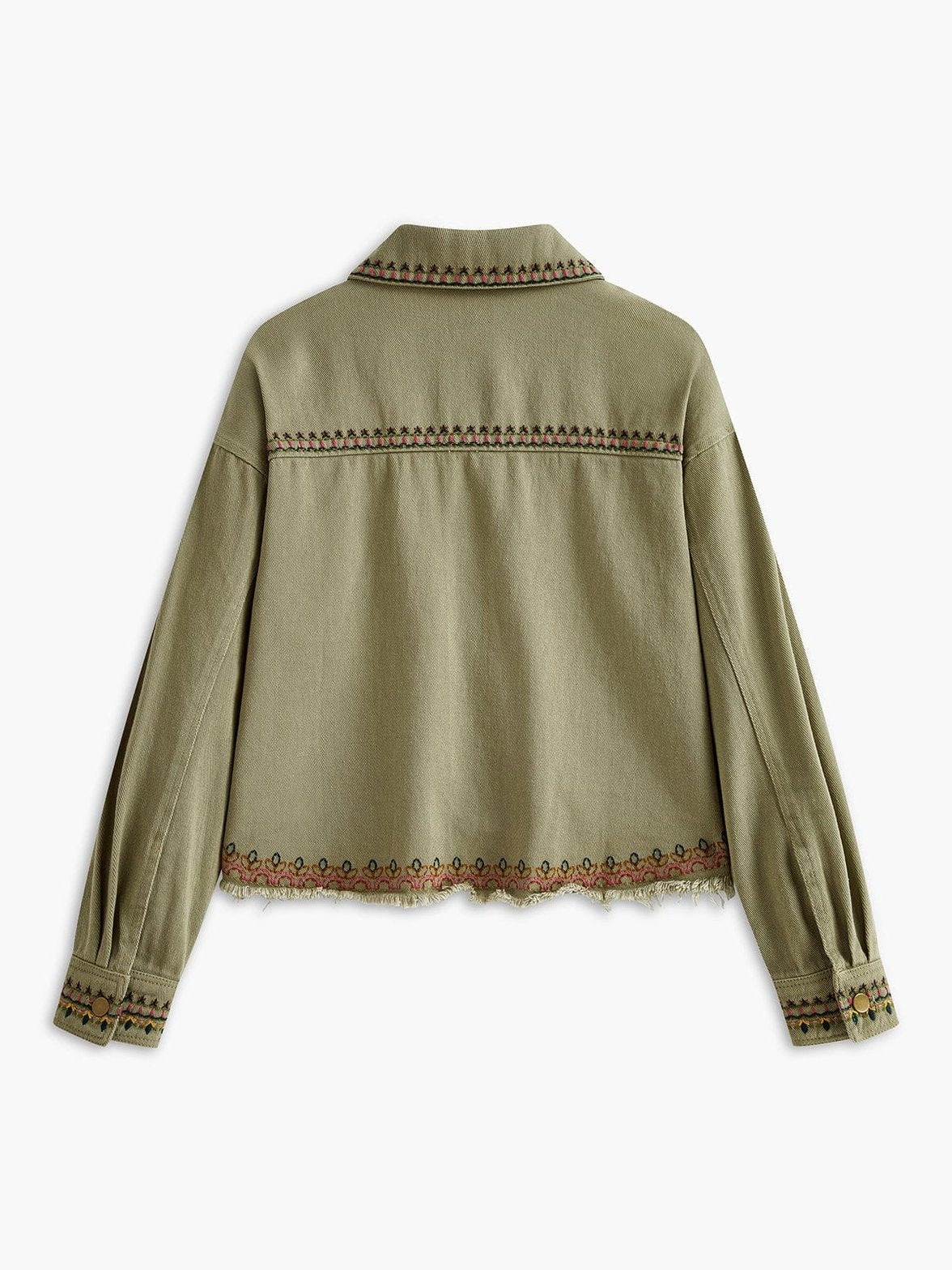 Chemisier bohème vert détail broderies fleur