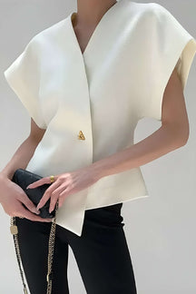 Chemisier blanc col V élégant soleil
