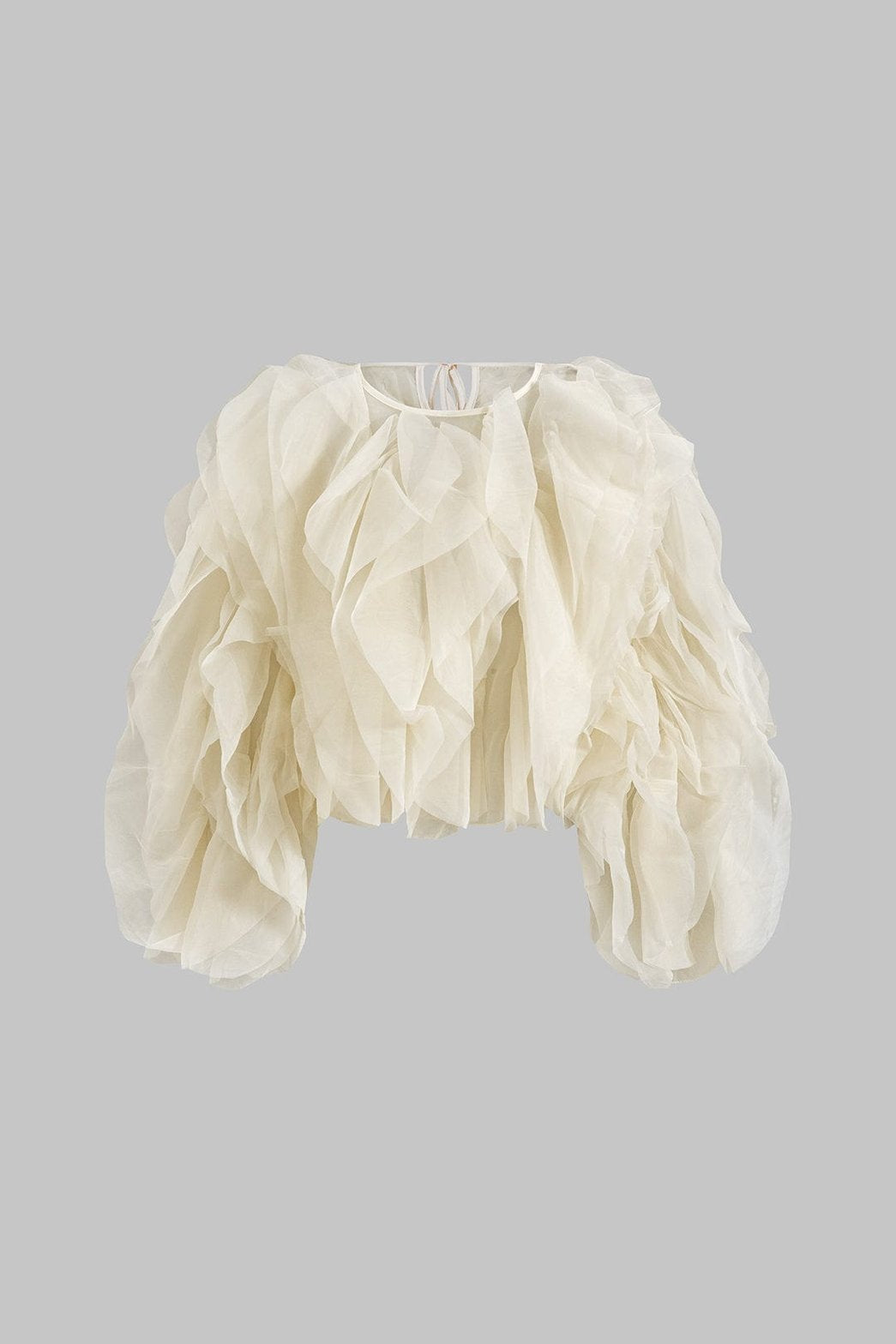 Chemisier blanc à volants en organza vue de face - Douceur