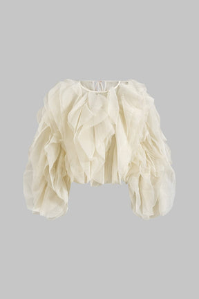 Chemisier blanc à volants en organza vue de face - Douceur