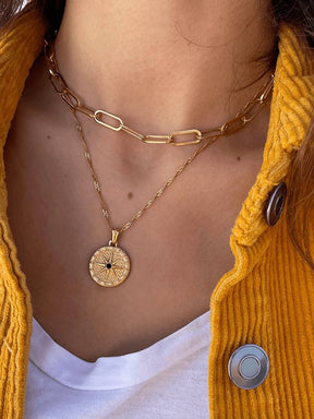 Collier boussole double chaîne doré harmonie