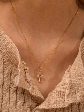 Collier croix zircon or vue face harmonie