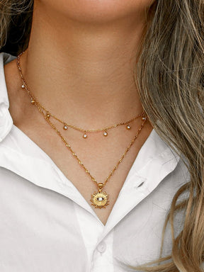Collier fin plaqué or avec cristaux brillant