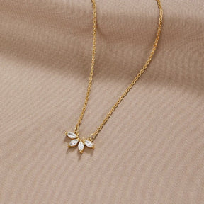 Collier feuille cristal plaqué or élégant soleil