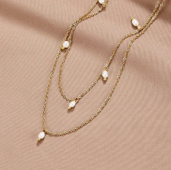 Collier double rang perles délicates étincelle