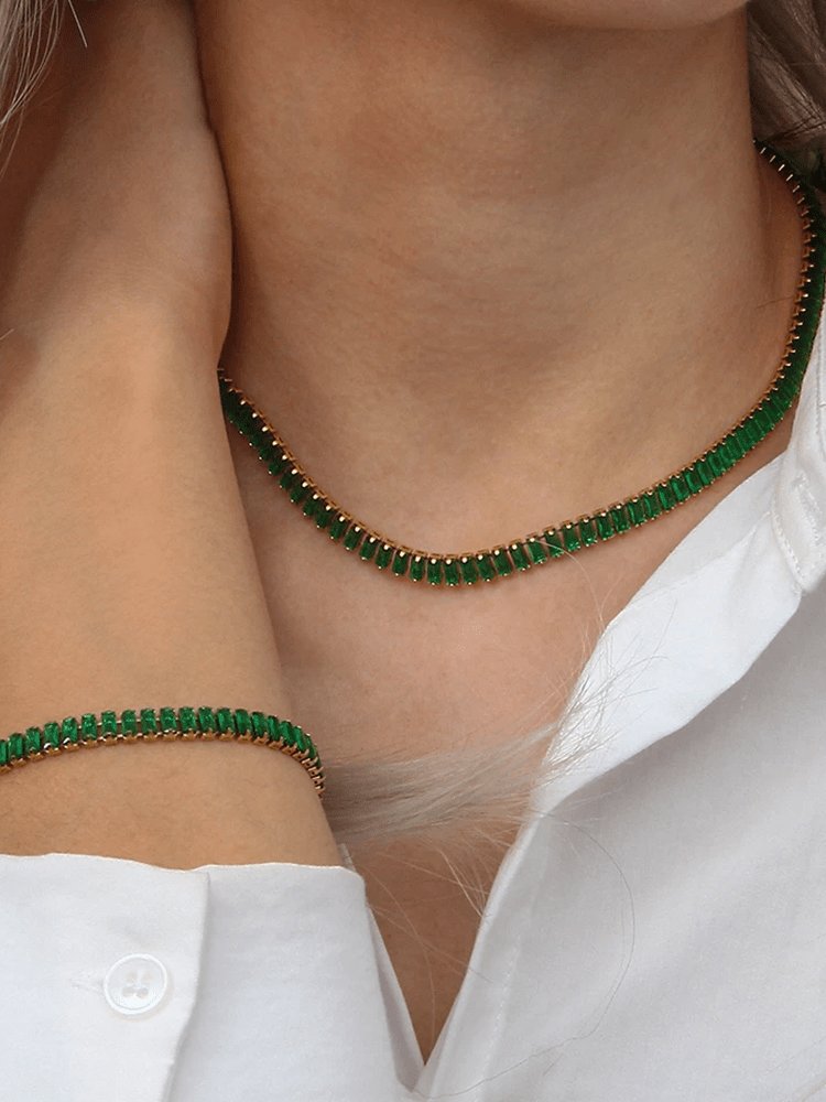 Collier tennis vert étincelant sublime