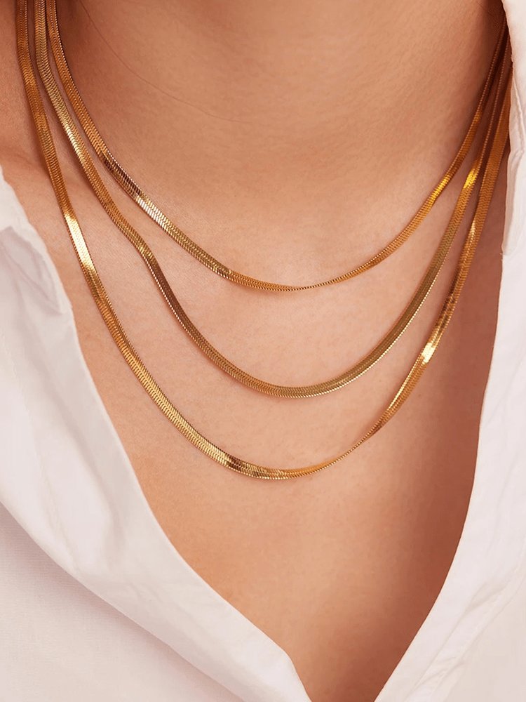 Collier triple chaîne serpent doré brillant soleil