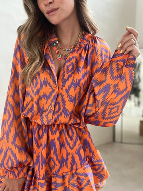 Combinaison estivale orange motif géométrique fraîcheur