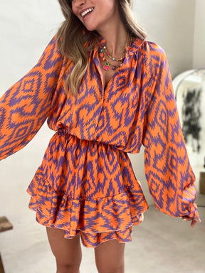 Combinaison short orange style bohème harmonie
