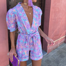 Combinaison tie-dye violet et bleu soleil