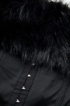 Corset noir élégant détails fourrure mystère