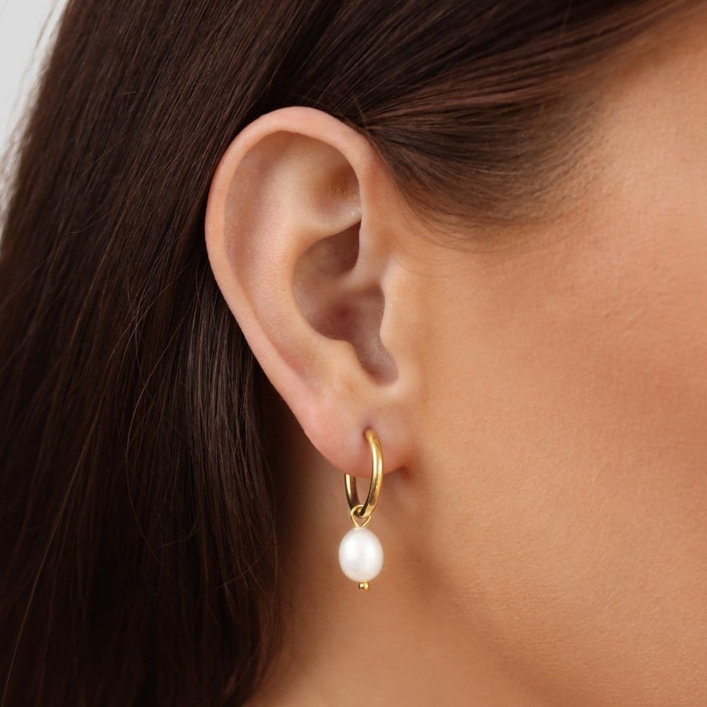 Boucles d'oreilles créoles avec perle naturelle harmonie