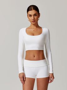 Top sport blanc col carré douceur
