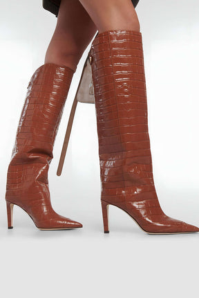 Cuissardes marron effet croco élégantes lueur