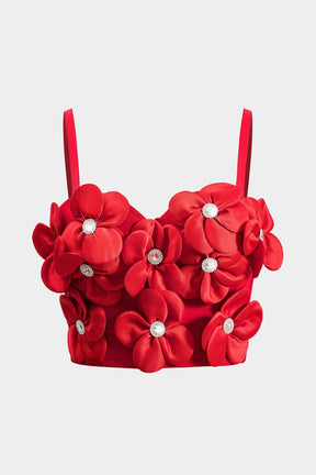 Débardeur rouge à fleurs 3D et strass brillant - Douceur