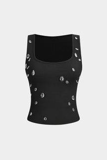 Débardeur noir à strass vue de face étoile
