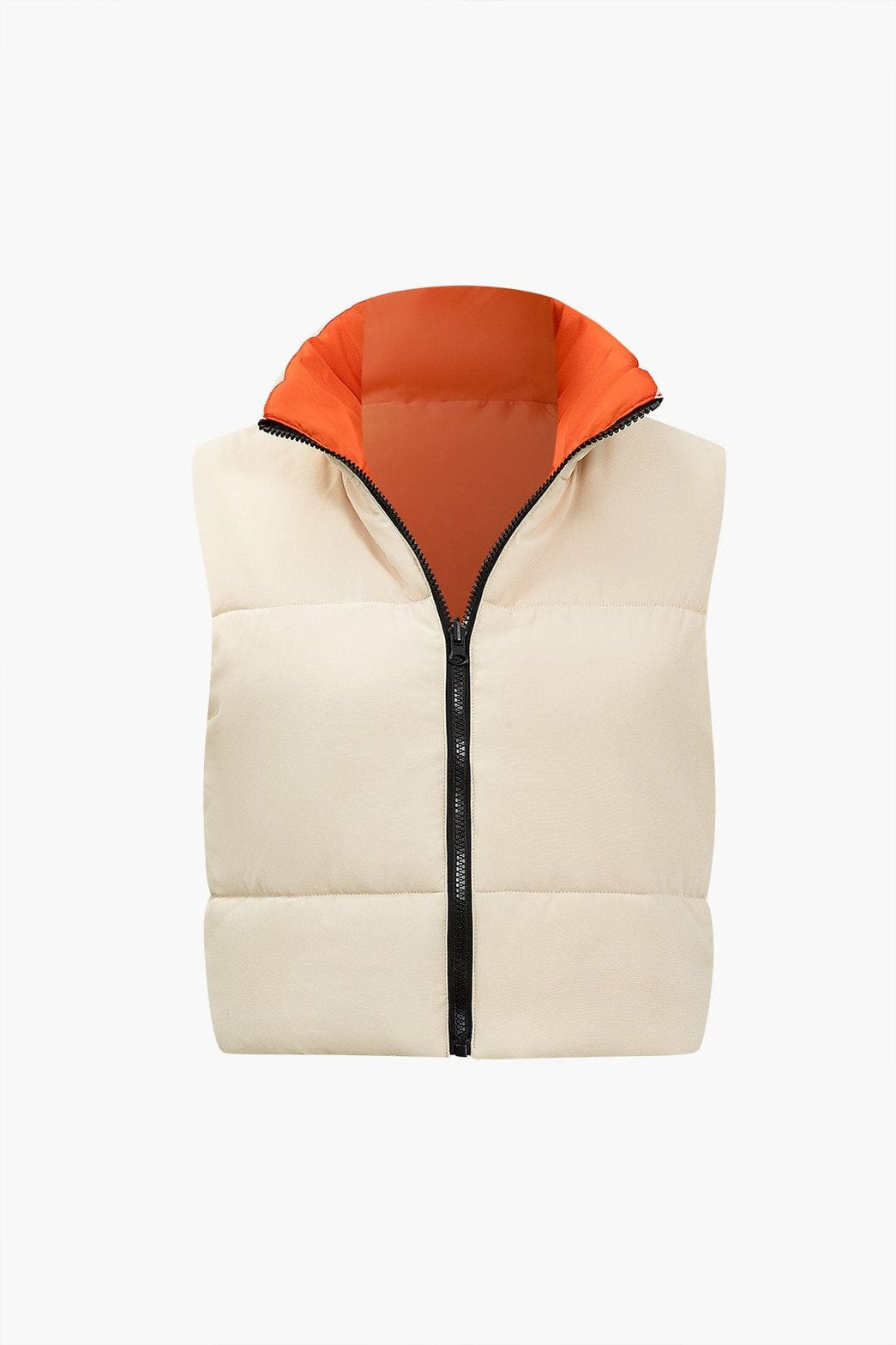 Doudoune sans manches réversible beige et orange soleil
