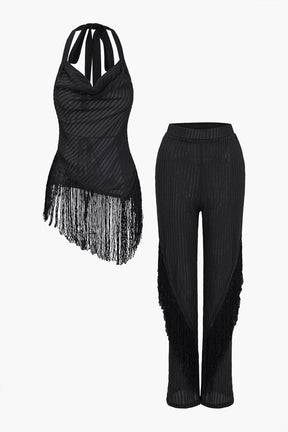 Ensemble kaki détails frangés topaze