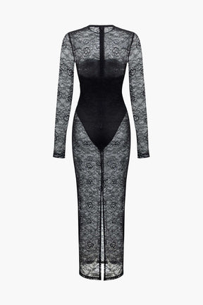 Ensemble robe longue dentelle noire Sophistication