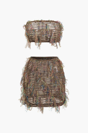 Ensemble bustier à franges vue de face étoile