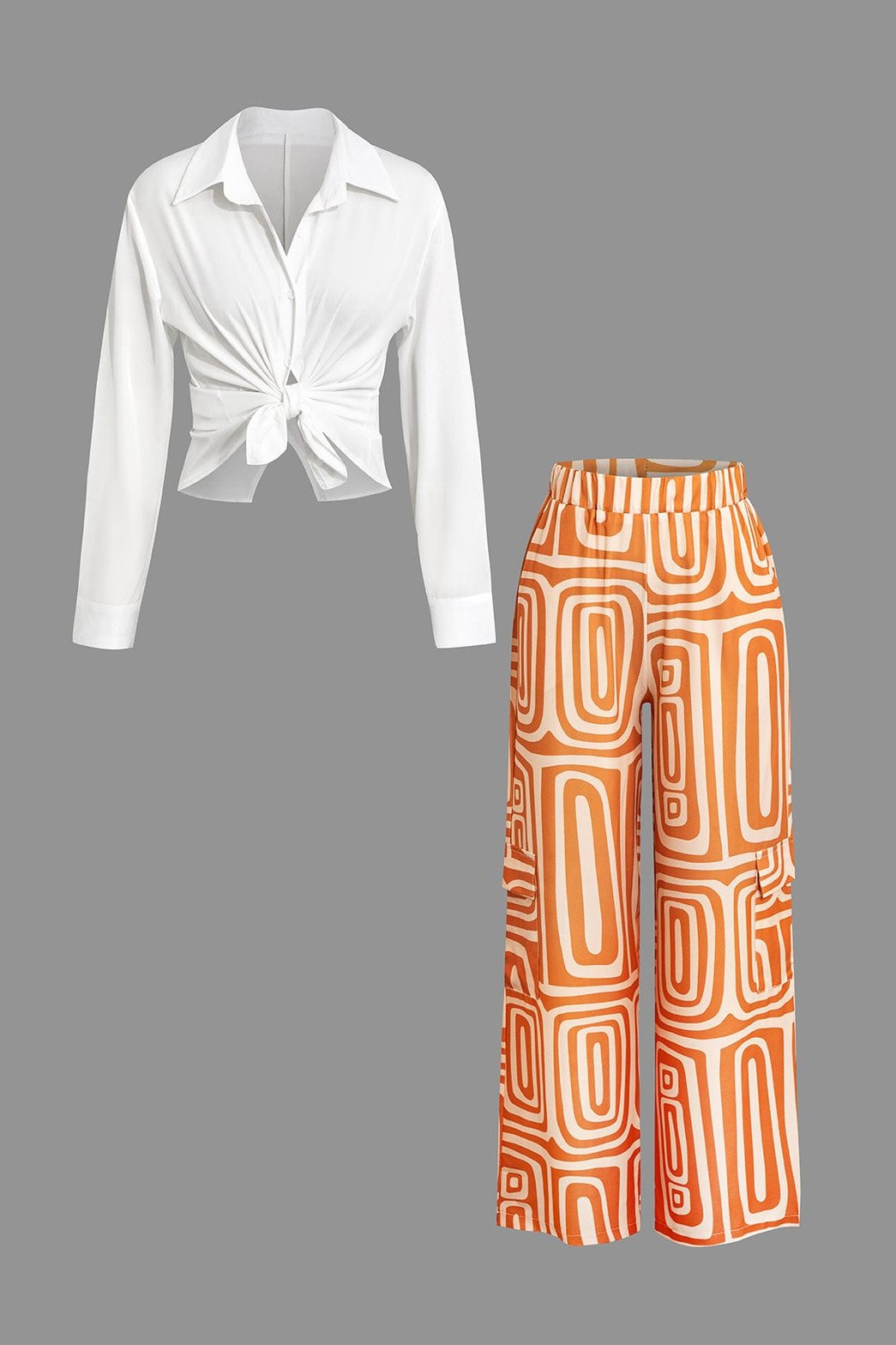 Ensemble chemise blanche et pantalon imprimé soleil
